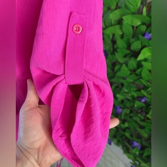NWT Blooming Jelly Small Barbie Pink Button Up Sleeve Oversized 3/4 Sleeve Shirt - Picture 7 of 9